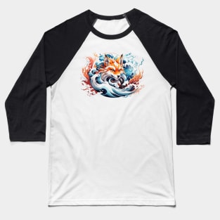 Kitsune fox, Japanese wave Baseball T-Shirt